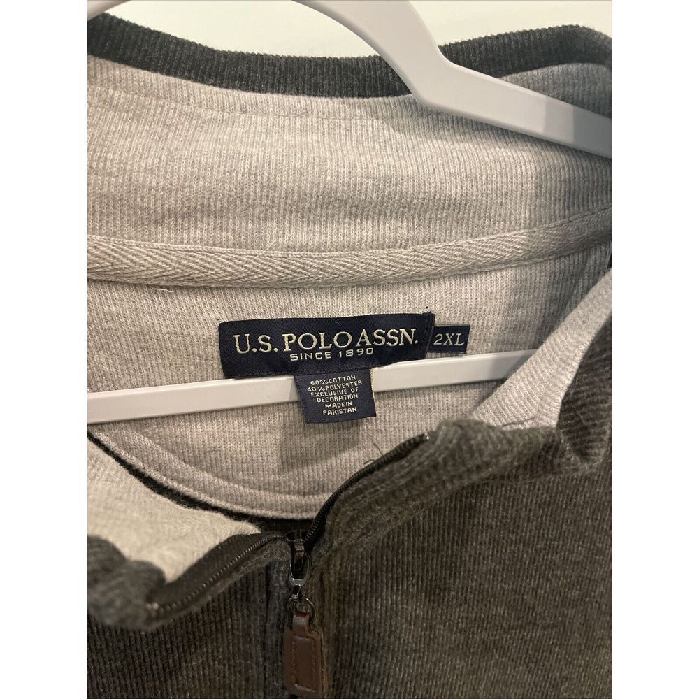 U.S. Polo Assn 1/4 Zip Sweater Pullover Men's Size XXL Gray Mock Collar - Picture 2 of 6